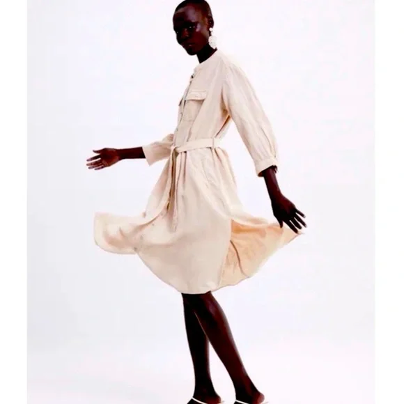 NWT ZARA linen button down midi shirt dress. Size L - Picture 3 of 10
